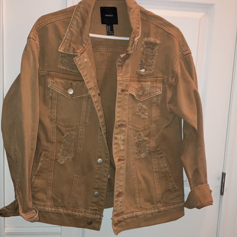 Distressed tan denim jacket - Picture 6 of 13